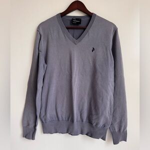 Peak Performance Men's Golf V-Neck Jumper Sweater‎ gray blue cotton blend Large